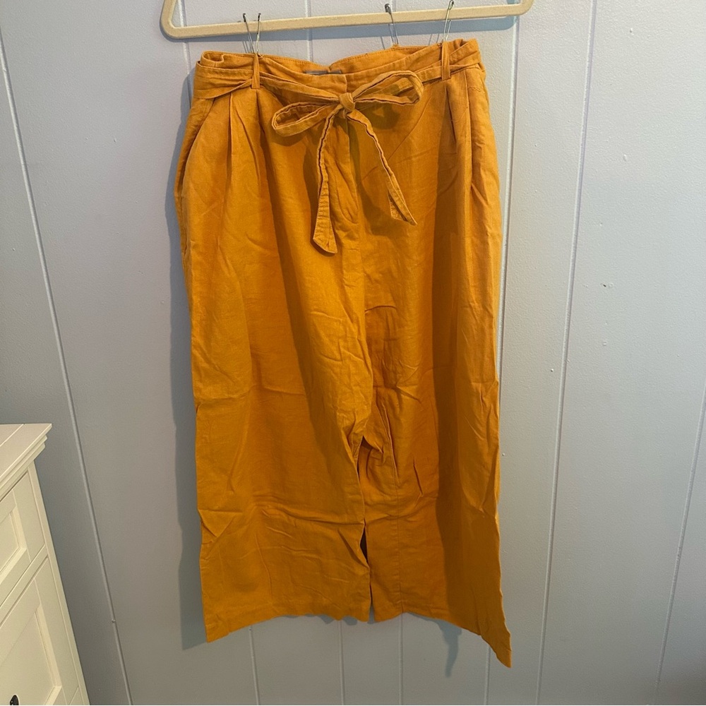ASOS Mustard Wide Leg Pants with Tie Front